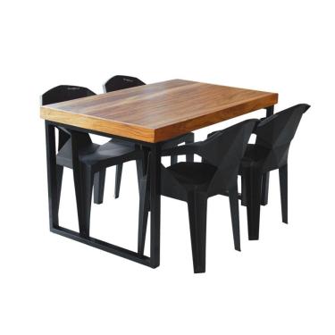 Imagem de Conjunto Mesa Industrial Bernardo 1,50 Ferragem Preta Com 4 Cadeiras New Alegra Preta Preto