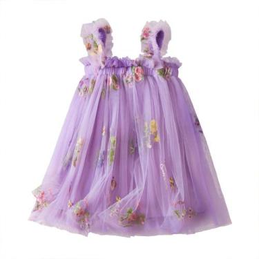 Imagem de Vestido NNJXD Baby Girl, flor de tule, bordado roxo 12-24M