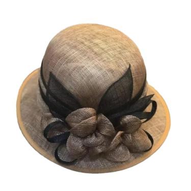 Imagem de Chapéu feminino Race Fascinator Cocktail Cloche Noiva Casamento Headwear Lady Church Sinamay Top Cap Café M 55-57 cm