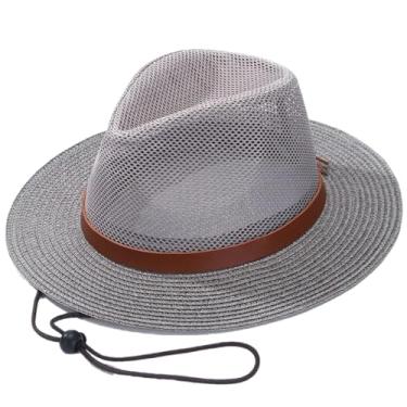 Imagem de Chapéu de sol masculino de verão para uso ao ar livre chapéu formal respirável feminino feriado aba larga guarda-sol cinza estreito cabeça grande 59-60 cm