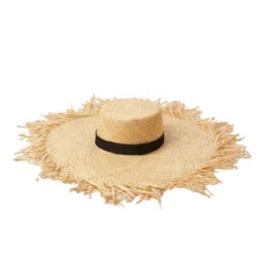 Imagem de Chapéu de sol feminino de verão, proteção UV, ao ar livre, aba larga, praia, casamento, chapéu de palha grande, como na imagem M 56-58 cm