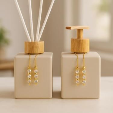 Imagem de Kit Lavabo Luxuoso de Vidro Cubo 250ml – Sabonete Líquido + Difusor de Ambientes, Design Sofisticado, Ideal para Presente e Decoração(Bege Fosco C/Amadeirados)