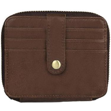 Imagem de Dienbona Bolsa sanfonada minimalista de couro legítimo com 13 compartimentos para cartão, carteira fina com vários bolsos e alça para chaveiro, organizador de cartões compacto com alça para chaveiro