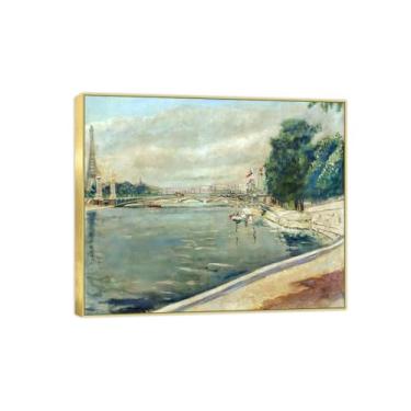 Imagem de BMZFYBS Imagem de arte de parede de paisagem - impressões em tela vintage - ponte 4 - pintura com moldura dourada para sala de estar decoração de casa de fazenda 80 x 95 cm 31 x 37 pol