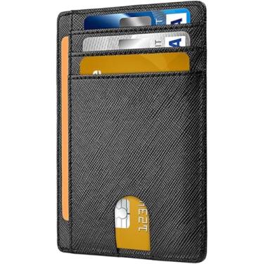 Imagem de Carteira fina minimalista com bolso frontal com bloqueio RFID para homens e mulheres, preta, Preto, Minimalista