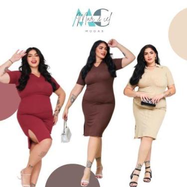 Imagem de Kit 3 vestidos sortidos decote quadrado plus size canelado - mar e cel