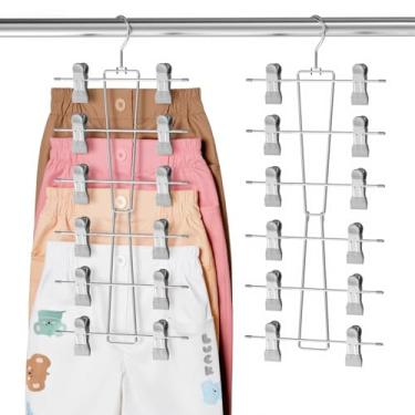 Imagem de DOIOWN Cabides de bebê de 6 camadas com clipes – Cabides de calça infantil que economizam espaço para bebês e crianças, pano, cabide ajustável para crianças recém-nascidas, organização de armário