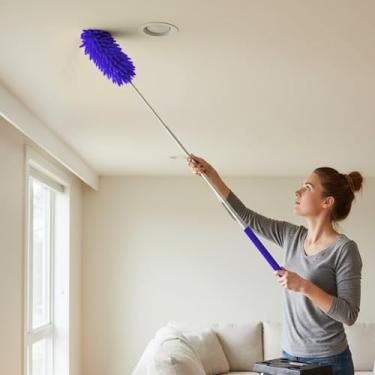 Imagem de Espanadores para limpeza com haste de extensão - espanador extensível de alto alcance, espanadores de microfibra laváveis para canto de tetos domésticos