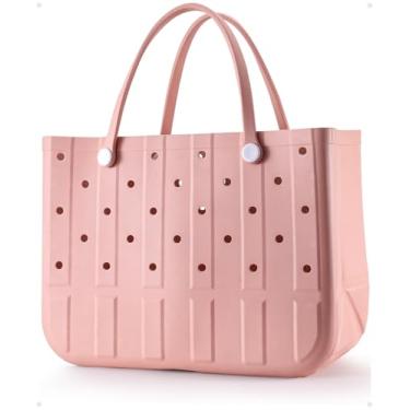 Imagem de Sacola de praia de borracha extragrande de 50,8 cm × 38,4 cm × 25,4 cm, bolsa feminina dobrável à prova d'água com bolso com zíper para viagens, piscina, barco, mantimentos, esportes, academia