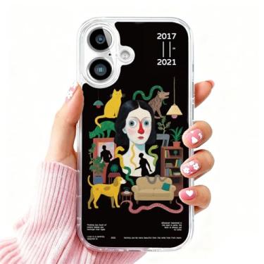 Imagem de DSJIFGEW Design de capa transparente padrão para iPhone 16 | Antiamarelamento, parte traseira rígida, proteção contra quedas de nível militar, suporta carregamento sem fio