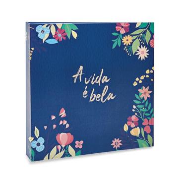 Imagem de Álbum de fotos Ical, encadernação fichário, para 500 fotos 10x15cm, 5 fotos por página - envelope plástico branco - linha Mega - modelo azul floral - a vida é bela - 322