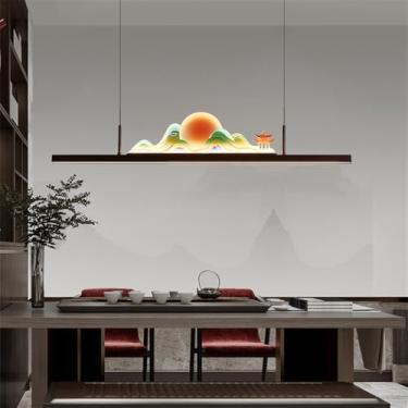 Imagem de Luminária pendente contemporânea de LED para restaurante, estilo chinês retrô, criativa, para balcão de bar, sala de estar, quarto, escritório, hotel ou casa de chá (Estilo 21 L120CM)
