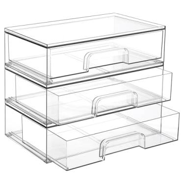 Imagem de Vtopmart Gavetas de armazenamento empilháveis transparentes de 30 cm, pacote com 3 caixas organizadoras de plástico acrílico para paletas de maquiagem, cosméticos e suprimentos de beleza, ideal para