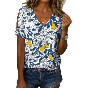 Imagem de Blusa feminina Zhyaj com estampa floral boho com decote em V e manga c