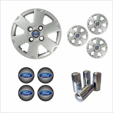 Imagem de Jogo Calota Aro 13 Ka 2003 Ford + Emblema Resinado + Tampa Ventil Crom