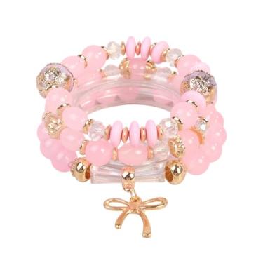Imagem de Pulseiras de contas de cristal com laço doce colorido multicamadas conjunto de pulseiras empilháveis para mulheres feitas à mão elástico laço delicado pulseiras, joias, Medium, Zinco, Sem Pedra