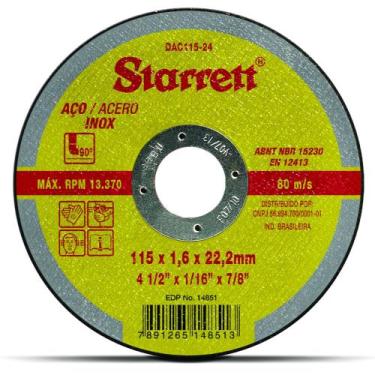 Imagem de Disco de corte para inox 4.1/2 x 7/8 x 1,6 mm - DAC115-24 - Starrett