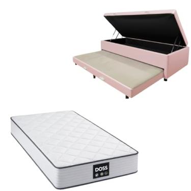 Imagem de Cama Box Baú Solteiro com Auxiliar (Bicama) + Colchão Doss Molas Ensacadas 30cm | Kit Completo com Cabeceira Botonê Opcional | Diversas Cores (2, CORINO ROSA, SEM CABECEIRA)