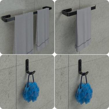 Imagem de Kit Acessórios Para Banheiro Preto Fosco 4 Peças Plus - HomeFull