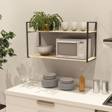 Imagem de Prateleira Industrial Parede ou Suspensa Aço e Madeira 50x40x90cm - Do