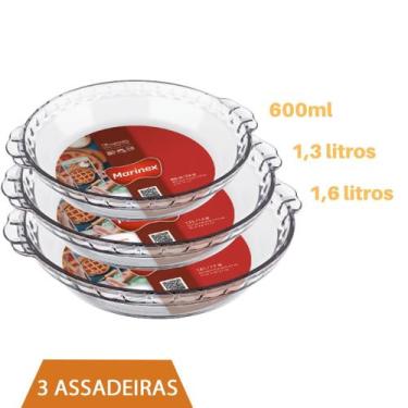 Imagem de kit 3 Assadeiras 3 tamanho Filetada Vidro Refratário Marinex - Nadir F