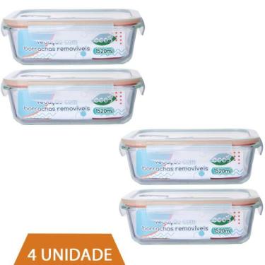 Imagem de 4 Pote 1520ml Vidro Forno Microondas Tampa Hermetica Forte - QUALITY H