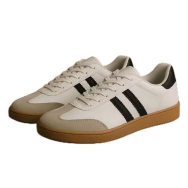 Imagem de Sapato Oxford Casual Masculino em Couro Premium, Branco com Listras Pretas, Sola de Borracha Goma, Cano Baixo, Social e Formal (Branco, BR, Adulto, Numérico, 39)