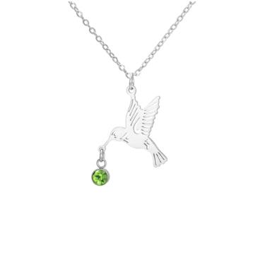 Imagem de Colar de beija-flor fofo com asas de pássaro, pingente de pedra do mês de nascimento verde, joia comemorativa, presente de batismo para mulheres amantes de animais, Medium, Aço inoxidável, Sem Pedra