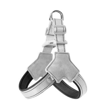 Imagem de Peitoral refletivo para cães com alça, colete macio ecológico e alça de couro vegano para raças grandes