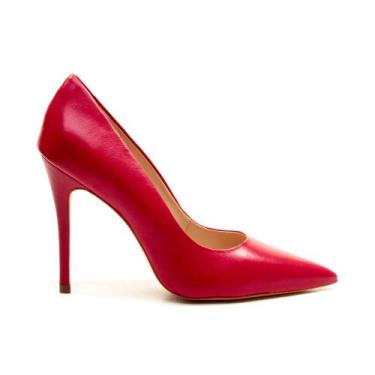 Imagem de Scarpin Couro Vermelho Salto Alto Cecconello 2130008-50, Vermelho, 37