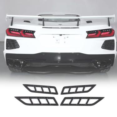 Imagem de Capa de luz de ré compatível com Chevrolet Corvette C8 2020-2025 protetor de lâmpada reversa exterior do carro ABS acessórios de proteção de guarnição da lanterna traseira, 4 peças (padrão de fibra de