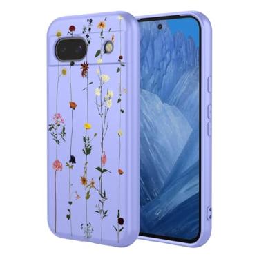 Imagem de OEURVQO Capa artística para Google 8A, capa de silicone líquido de toque macio com forro fofo, compatível com carregamento sem fio, capa protetora para Google Pixel 8A, roxo elegante