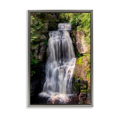 Imagem de Stupell Industries Arte de parede em tela flutuante com moldura dourada cascata floresta cachoeira, design por Jeff Poe Photography, 63 x 43 cm