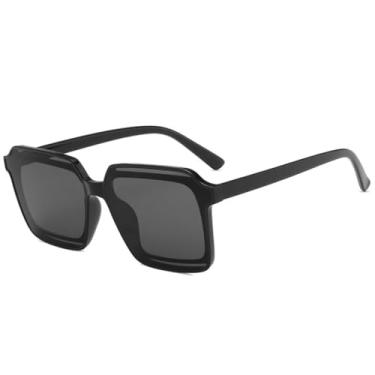 Imagem de Óculos de sol de armação quadrada grande, feminino, masculino, vintage, esportivo, para dirigir, UV400 (preto, cinza)