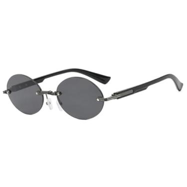 Imagem de JRLLFD Óculos de sol retrô sem aro oval feminino, moda luxo punk masculino para áreas externas feminino UV400 (preto cinza)