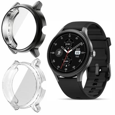 Imagem de Capa para relógio inteligente TOOBUR DR06, capa Lamshaw macia de TPU com protetor de tela com plugue antipoeira de silicone compatível com TOOBUR DR06, relógio inteligente Fitpolo DR06 (preto +