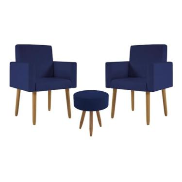 Imagem de Kit 2 Poltronas Cadeira Recepção Nina Com Puff Balaqui Decor Cor:azul Marinho