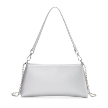 Imagem de Valleycomfy Bolsa feminina clutch feminina de couro PU bolsa de ombro para festa/casamento/coquetel/formatura/clube, Prata