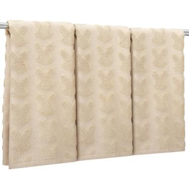 Imagem de Oudain Conjunto de 3 toalhas de mão de páscoa toalhas de banho coelhinho da páscoa 75 x 35 cm 100% algodão coelho branco jacquard decorações de cozinha para primavera, banheiro, férias, cozinha