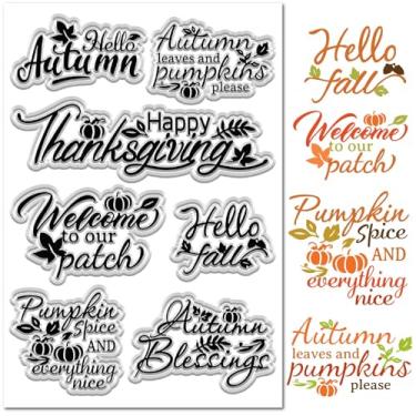 Imagem de CRASPIRE Palavras de Ação de Graças Carimbos de Borracha Transparente Silicone Reutilizável Outono Abóbora Selo Transparente para Diário Faça Você Mesmo Cartas Scrapbooking Gravação Álbum Foto