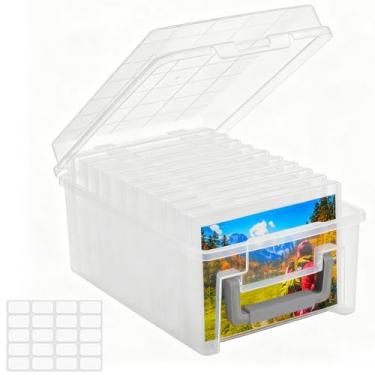 Imagem de Caixa de armazenamento de fotos 13 x 18 cm, 10 caixas internas extra grandes com divisórias, recipientes de armazenamento de fotos transparentes sem ácido com alça, organizador de fotos, artesanato