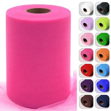 Imagem de Rolos de tecido de tule rosa Glo 15 cm por 100 jardas (91,4 m) fita de tule para saia tutu embrulho de presente casamento chá de bebê decorações de festa de ação de graças artesanato DIY