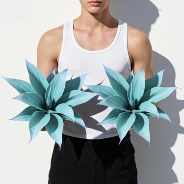 Imagem de Ttranewsoo Plantas artificiais de agave, grandes e resistentes a UV, 30,5 cm, para decoração interna e externa, plantas tropicais, suculentas, vegetação, decoração interna (azul, pacote com 2)