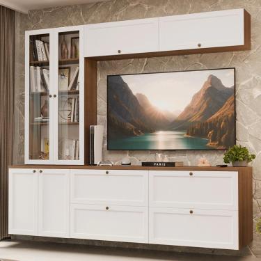 Imagem de Estante Sala de Estar com Rack + Cristaleira 230cm Rustic/Branco Vik Madesa 01