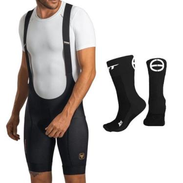 Imagem de Bretelle ciclismo masculino Free Force Performance Gel + meia, Preto, 