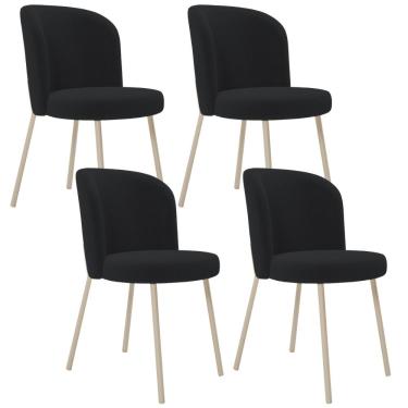 Imagem de Kit 04 Cadeiras Para Sala de Jantar Cozinha Estofada Gavi Arena L02 Bouclê Preto - Lyam Decor