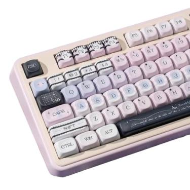 Imagem de COOMICKEY Teclas PBT, rosa roxo estética perfil MOA, 132 teclas redondas fofas teclas personalizadas para teclados mecânicos Cherry Gateron MX Swithes