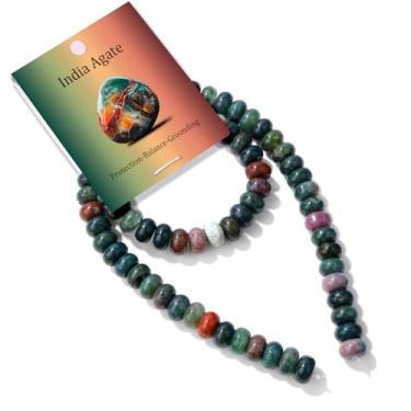 Imagem de GolbalJew Contas Rondelle de pedra natural de 5 x 8 mm para fabricação de joias, ágata indiana solta espaçador plano contas de ábaco para pulseira faça você mesmo, colar, artesanato, kits de contas de