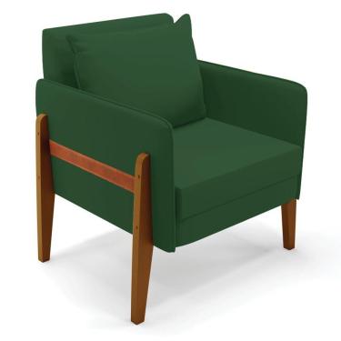 Imagem de Poltrona Lana Veludo Verde Base De Madeira - D'rossi