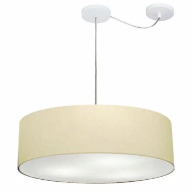 Imagem de Lustre Pendente Cilíndrico Com Desvio De Centro Vivare Md-4265 Cúpula Em Tecido 60x15cm - Bivolt Algodão-crú 127/220v